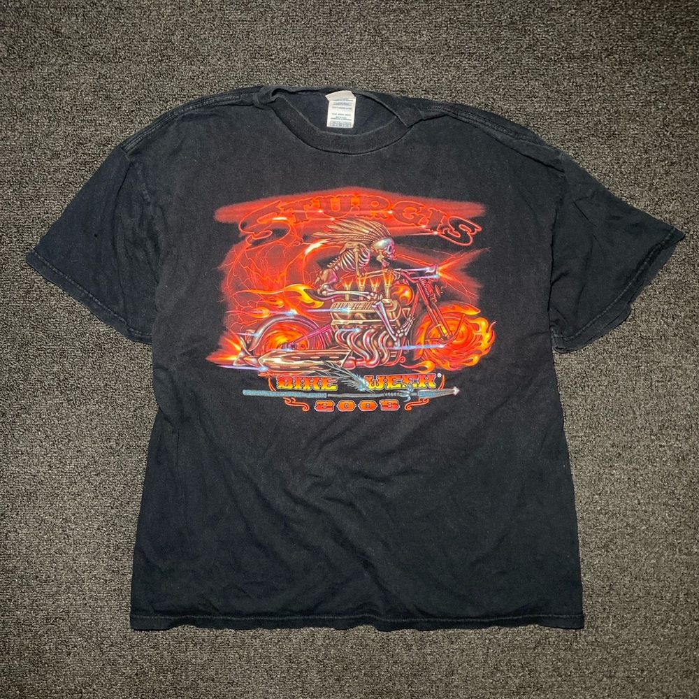 vintage y2k sturgis bike week skull and flames black shirt size xl 2005